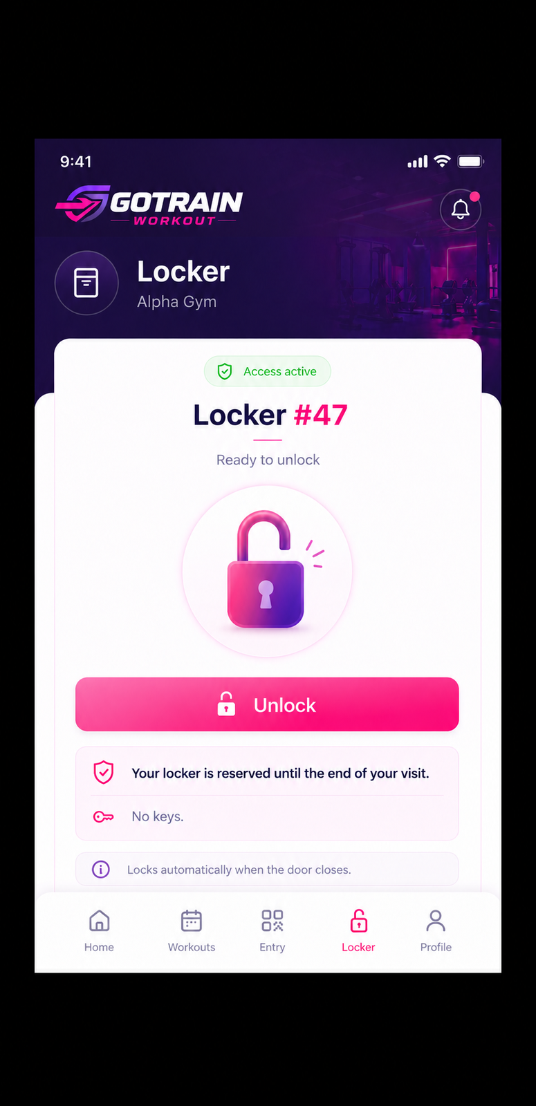 GoTrain app — locker