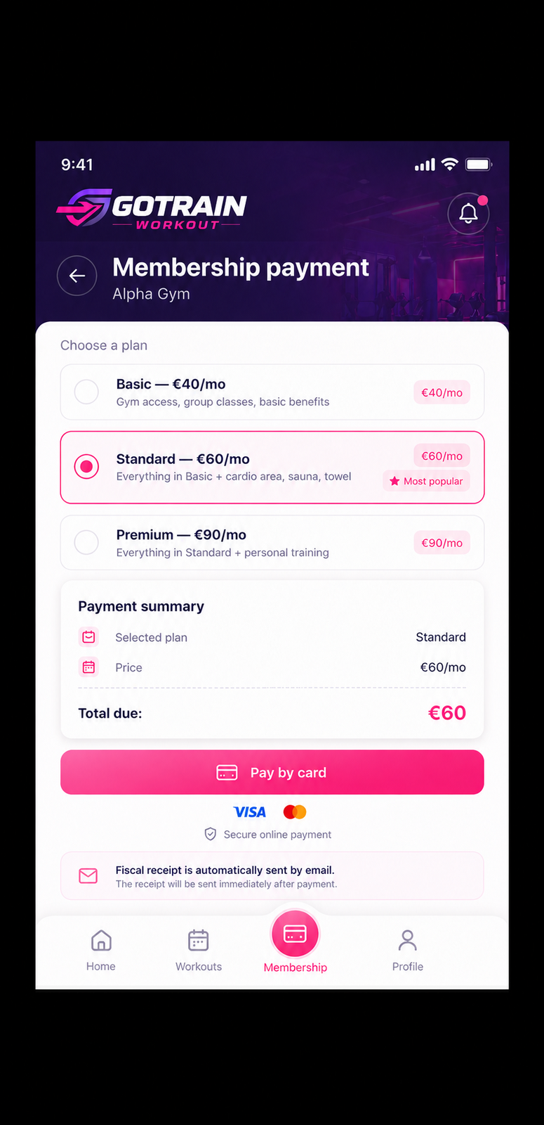 GoTrain app — payment